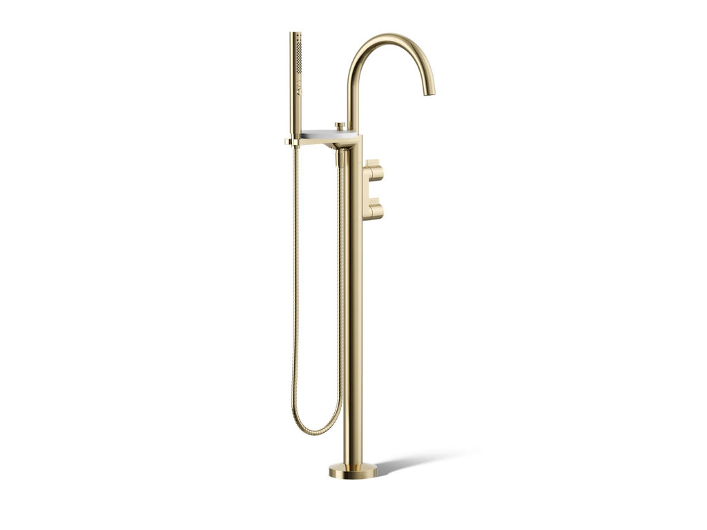 KOHLER K-T77984-4-AF Components Floor-Mount Bath Filler Trim With Lever Handles And Handshower - Vibrant French Gold