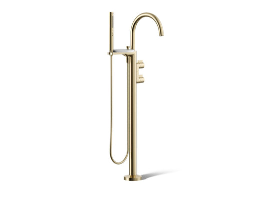 KOHLER K-T77984-4-AF Components Floor-mount bath filler trim with lever handles and handshower - Vibrant French Gold