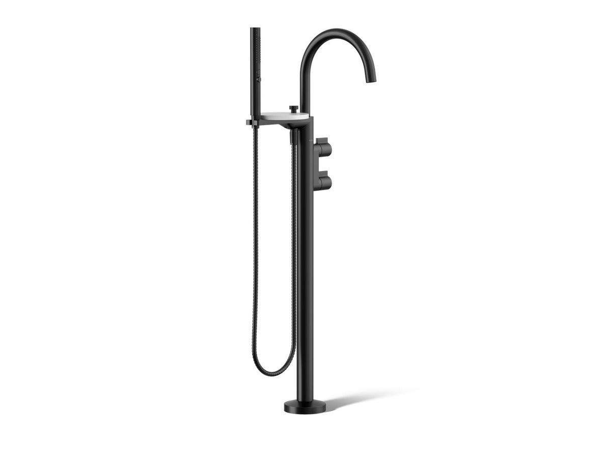 KOHLER K-T77984-4-BL Components Floor-Mount Bath Filler Trim With Lever Handles And Handshower - Matte Black
