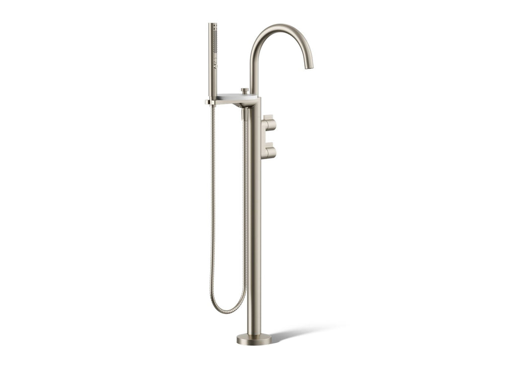 KOHLER K-T77984-4-BN Components Floor-Mount Bath Filler Trim With Lever Handles And Handshower - Vibrant Brushed Nickel