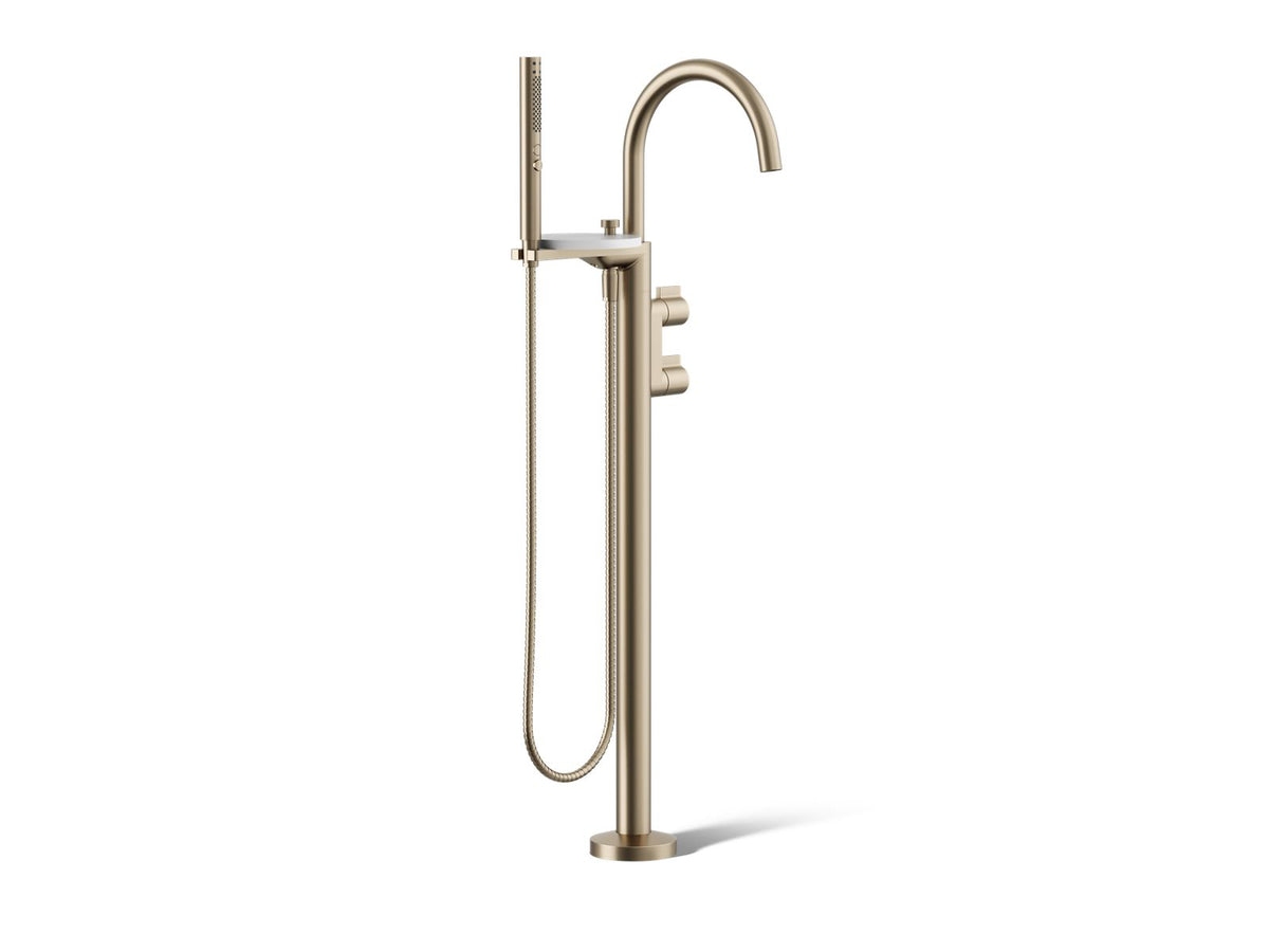 KOHLER K-T77984-4-BV Components Floor-Mount Bath Filler Trim With Lever Handles And Handshower - Vibrant Brushed Bronze
