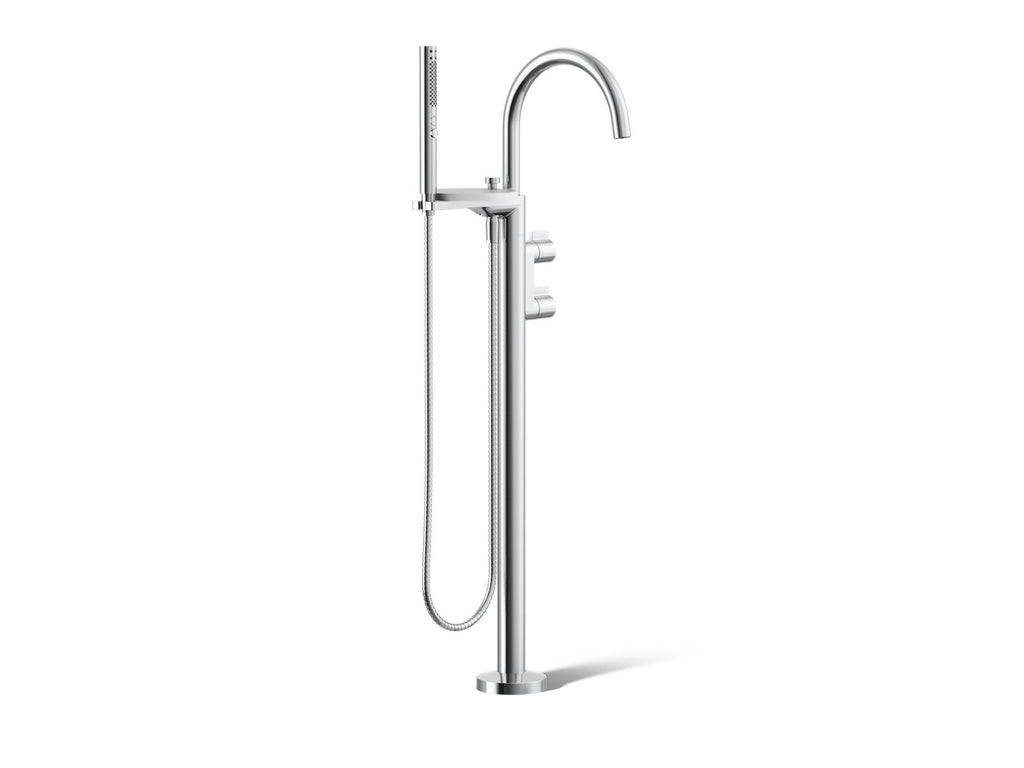 KOHLER K-T77984-4-CP Components Floor-Mount Bath Filler Trim With Lever Handles And Handshower - Polished Chrome