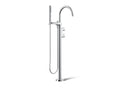 KOHLER K-T77984-4-CP Components Floor-Mount Bath Filler Trim With Lever Handles And Handshower - Polished Chrome