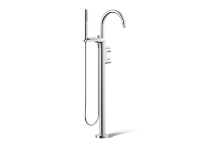KOHLER K-T77984-4-CP Components Floor-mount bath filler trim with lever handles and handshower - Polished Chrome