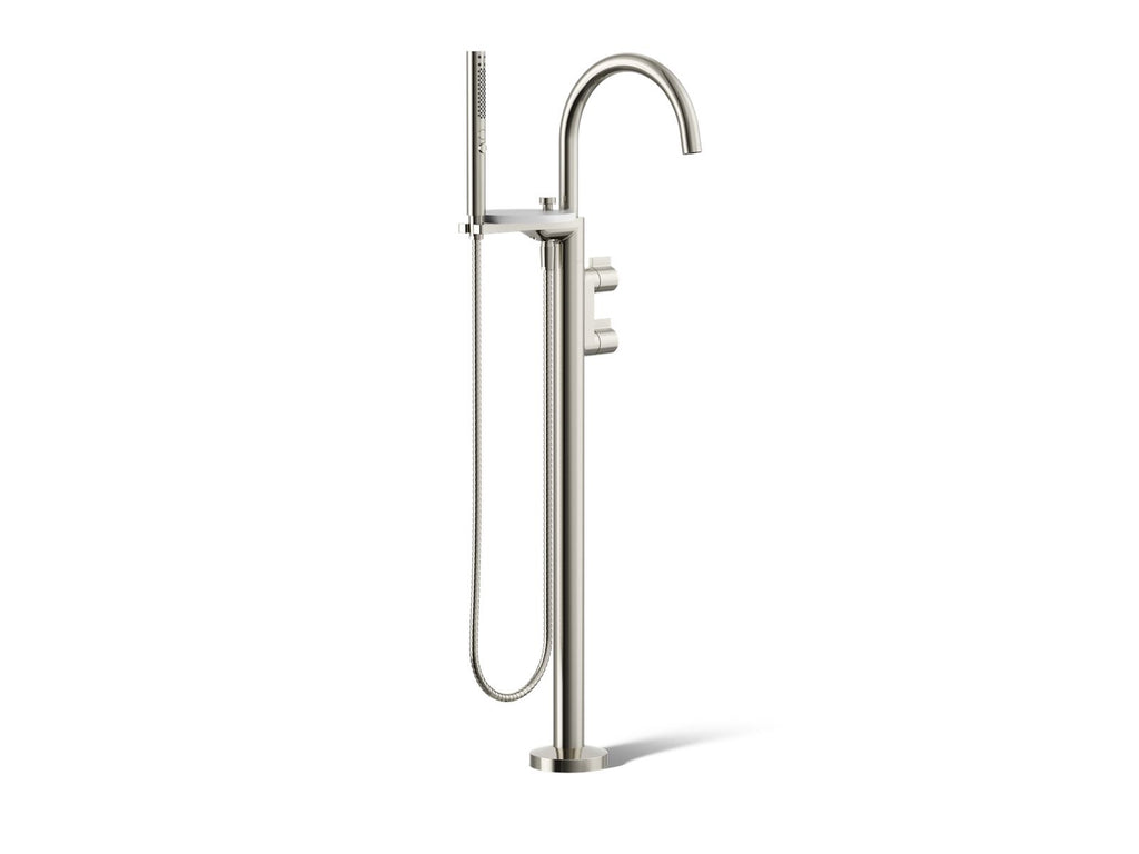 KOHLER K-T77984-4-SN Components Floor-Mount Bath Filler Trim With Lever Handles And Handshower - Vibrant Polished Nickel