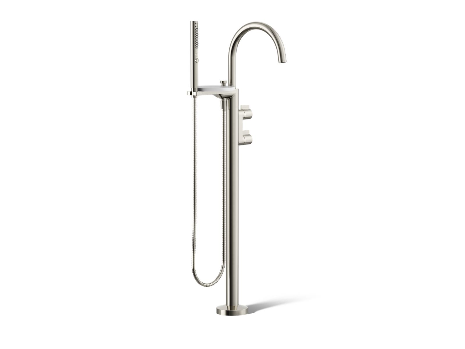 KOHLER K-T77984-4-SN Components Floor-Mount Bath Filler Trim With Lever Handles And Handshower - Vibrant Polished Nickel