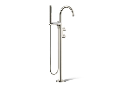 KOHLER K-T77984-4-SN Components Floor-mount bath filler trim with lever handles and handshower - Vibrant Polished Nickel