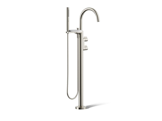 KOHLER K-T77984-4-SN Components Floor-mount bath filler trim with lever handles and handshower - Vibrant Polished Nickel