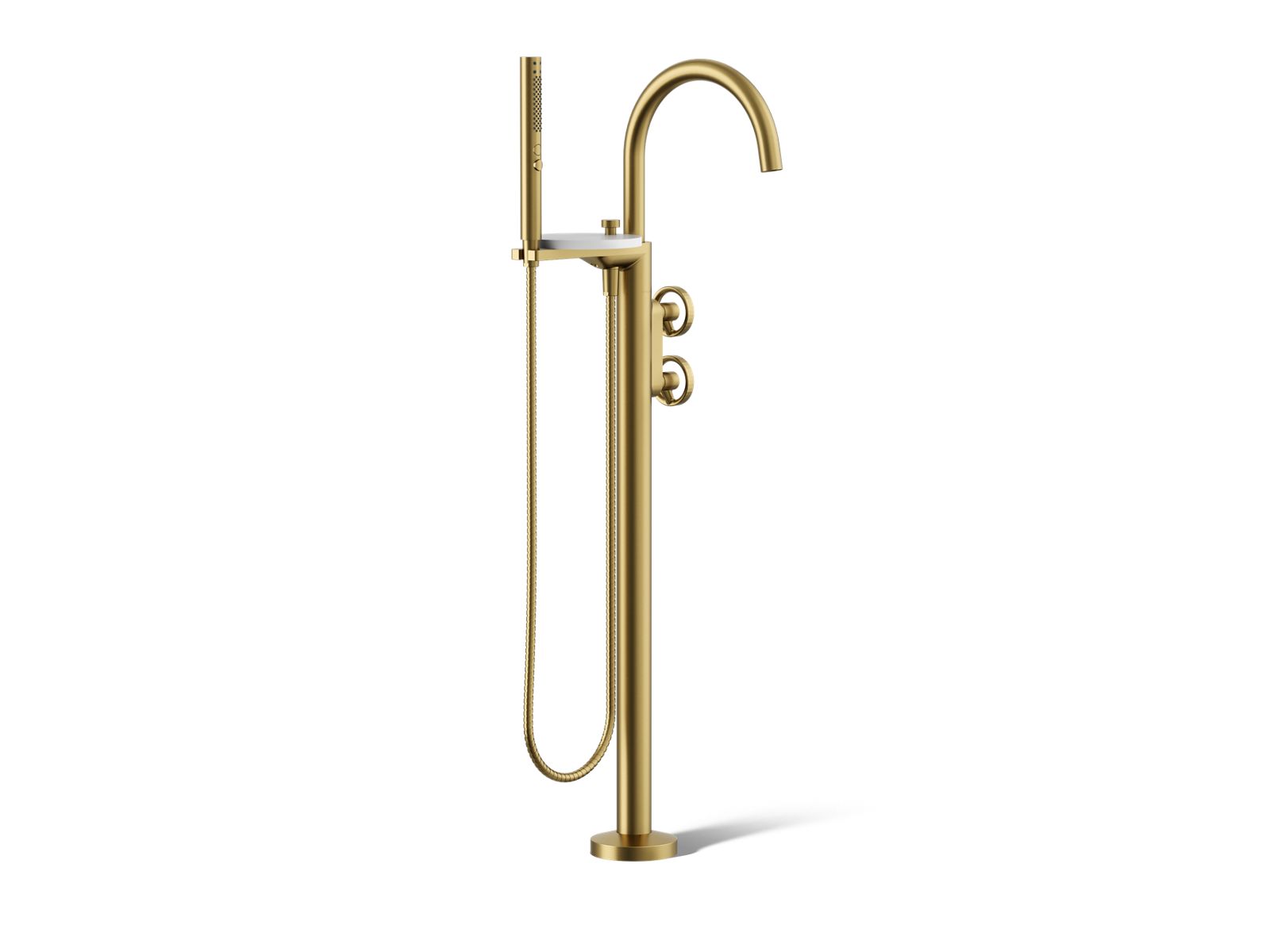 KOHLER K-T77984-9-2MB Components Floor-Mount Bath Filler Trim With Industrial Handles And Handshower - Vibrant Brushed Moderne Brass