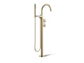 KOHLER K-T77984-9-AF Components Floor-Mount Bath Filler Trim With Industrial Handles And Handshower - Vibrant French Gold