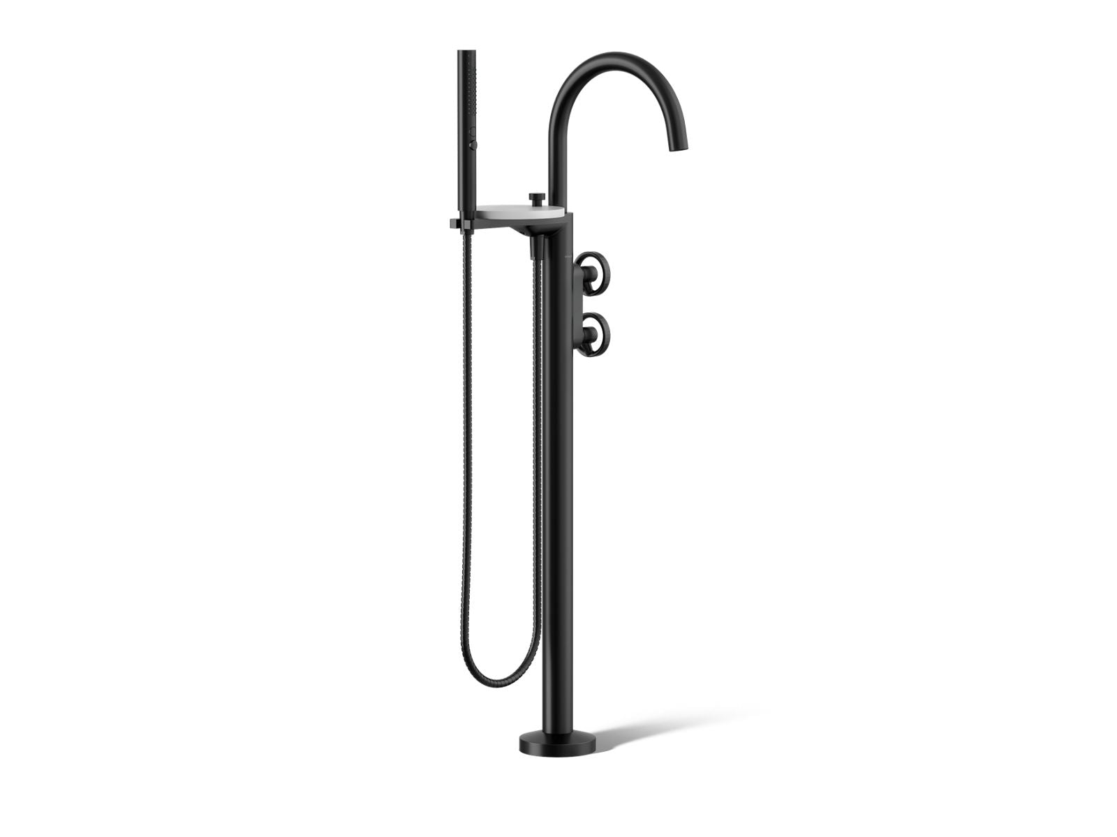 KOHLER K-T77984-9-BL Components Floor-Mount Bath Filler Trim With Industrial Handles And Handshower - Matte Black