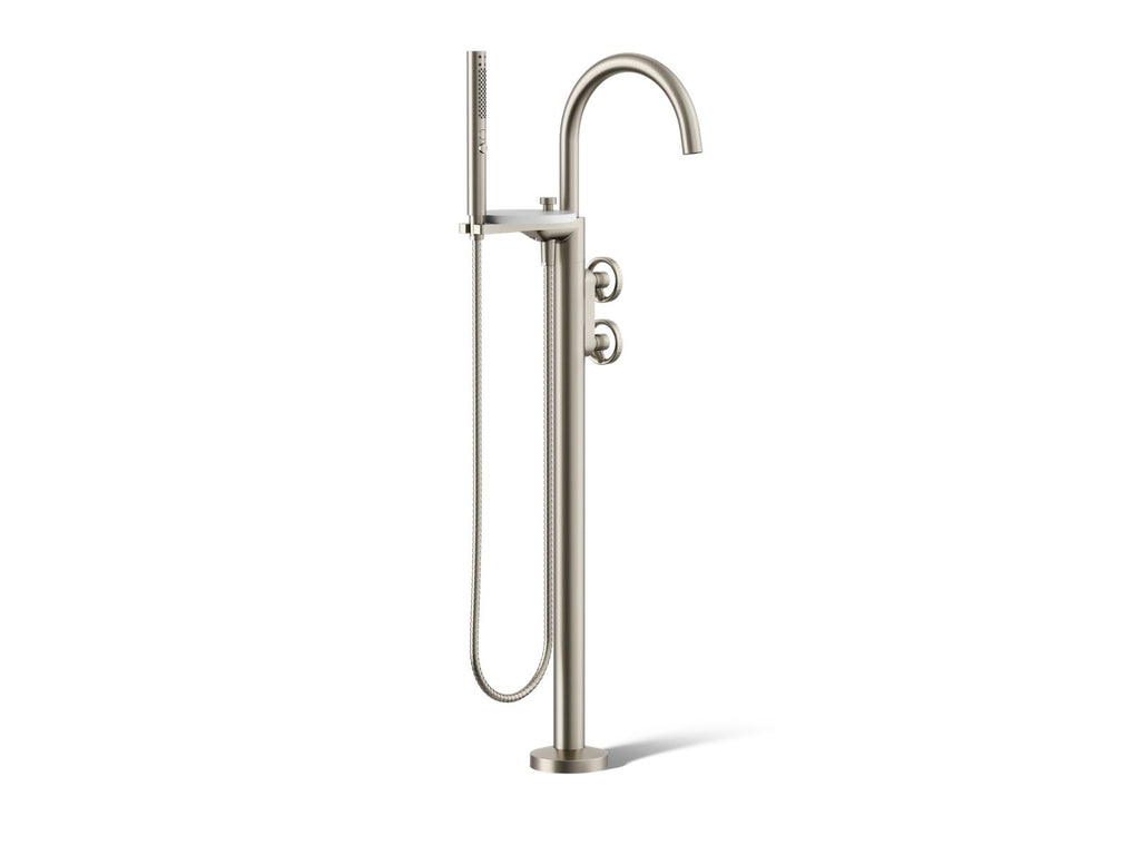 KOHLER K-T77984-9-BN Components Floor-Mount Bath Filler Trim With Industrial Handles And Handshower - Vibrant Brushed Nickel