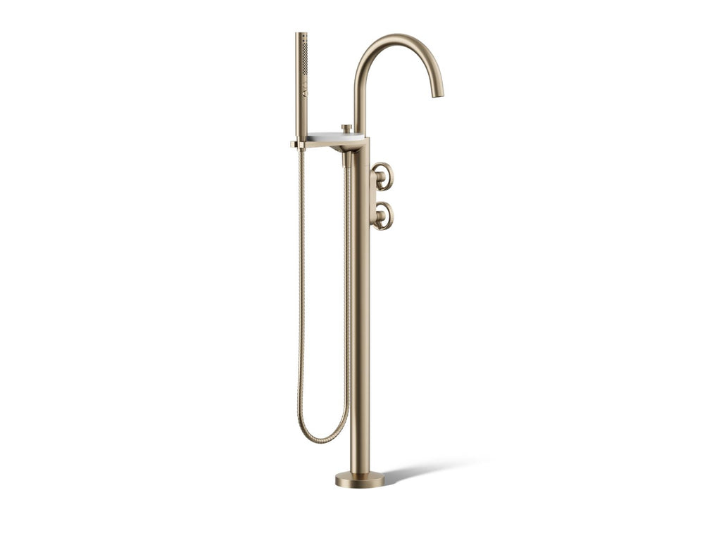 KOHLER K-T77984-9-BV Components Floor-Mount Bath Filler Trim With Industrial Handles And Handshower - Vibrant Brushed Bronze