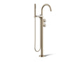 KOHLER K-T77984-9-BV Components Floor-Mount Bath Filler Trim With Industrial Handles And Handshower - Vibrant Brushed Bronze