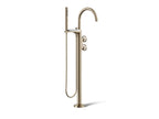 KOHLER K-T77984-9-BV Components Floor-Mount Bath Filler Trim With Industrial Handles And Handshower - Vibrant Brushed Bronze