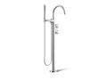 KOHLER K-T77984-9-CP Components Floor-Mount Bath Filler Trim With Industrial Handles And Handshower - Polished Chrome