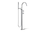 KOHLER K-T77984-9-CP Components Floor-Mount Bath Filler Trim With Industrial Handles And Handshower - Polished Chrome