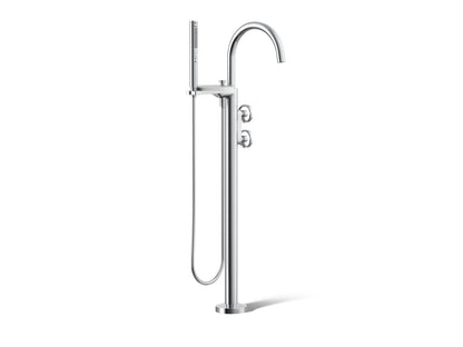 KOHLER K-T77984-9-CP Components Floor-mount bath filler trim with industrial handles and handshower - Polished Chrome