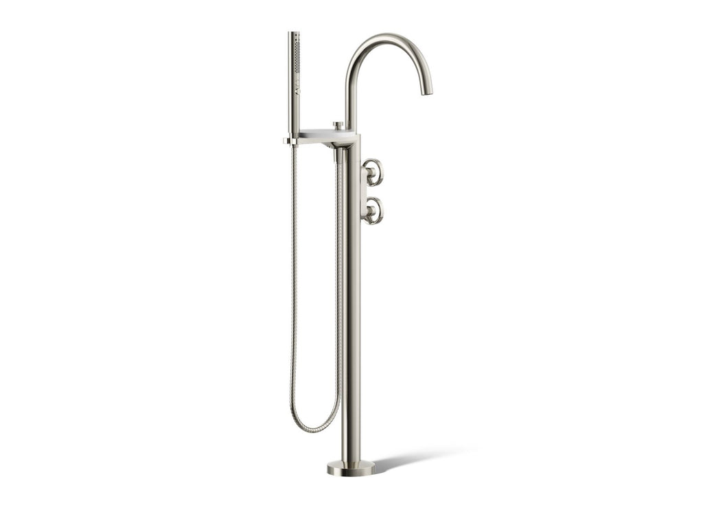 KOHLER K-T77984-9-SN Components Floor-Mount Bath Filler Trim With Industrial Handles And Handshower - Vibrant Polished Nickel