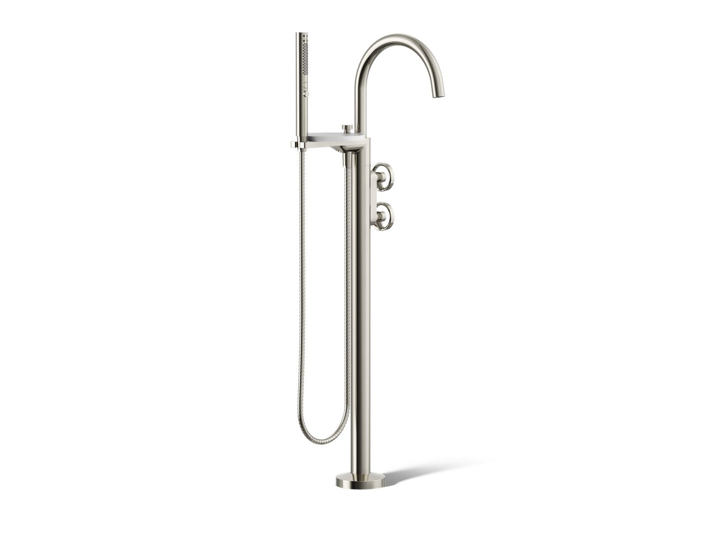 KOHLER K-T77984-9-SN Components Floor-mount bath filler trim with industrial handles and handshower - Vibrant Polished Nickel