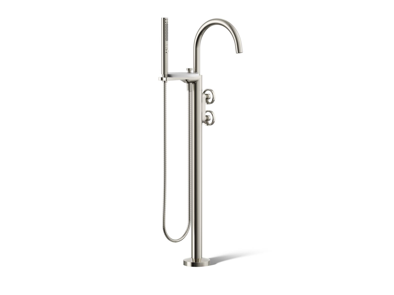 KOHLER K-T77984-9-SN Components Floor-Mount Bath Filler Trim With Industrial Handles And Handshower - Vibrant Polished Nickel