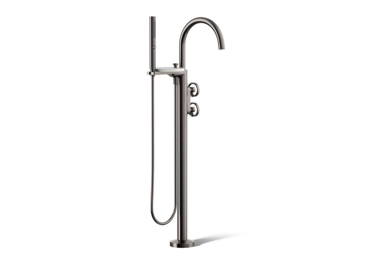 KOHLER K-T77984-9-TT Components Floor-Mount Bath Filler Trim With Industrial Handles And Handshower - Vibrant Titanium