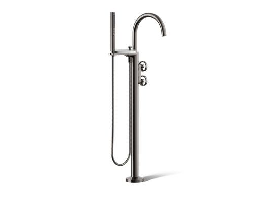 KOHLER K-T77984-9-TT Components Floor-mount bath filler trim with industrial handles and handshower - Vibrant Titanium