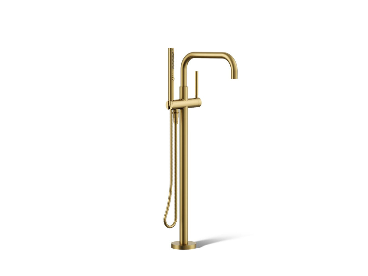 KOHLER K-T97328-4-2MB Purist Floor-Mount Bath Filler Trim With Handshower - Vibrant Brushed Moderne Brass
