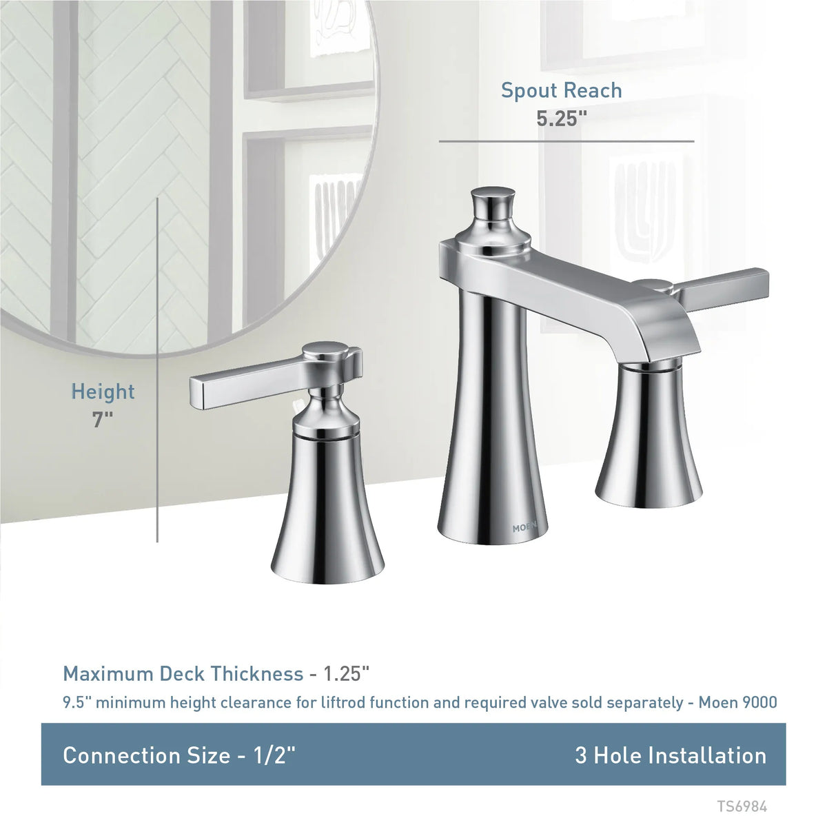 MOEN TS6984 Flara Two-Handle High Arc Bathroom Faucet - Chrome