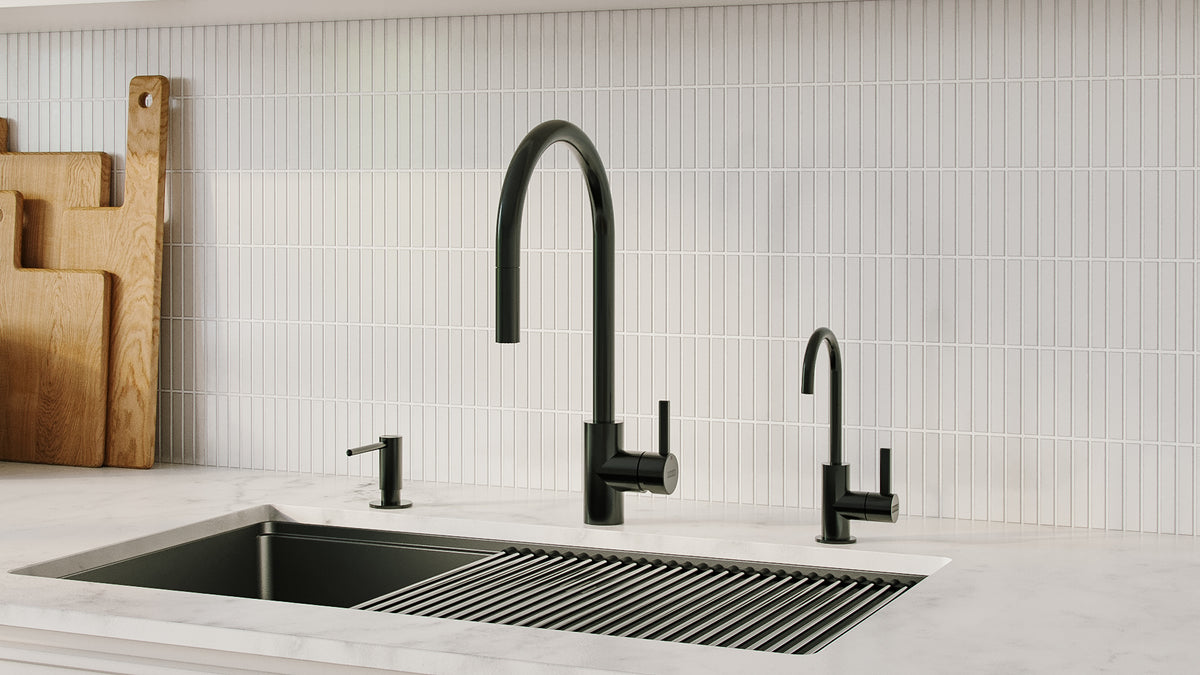 FRANKE UNJ-FW-IBK 8.75-in Single Handle Cold Water Filtration Faucet in Industrial Black In Industrial Black