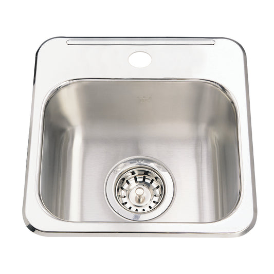 KINDRED QSL1313-6-1N Utility Collection 13.63-in LR x 13.63-in FB x 6-in DP Drop In Single Bowl 1-Hole Stainless Steel Hospitality Sink In Satin Finished Bowl with Mirror Finished Rim