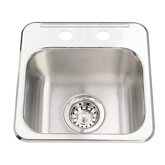 KINDRED QSL1313-6-2N Utility Collection 13.63-in LR x 13.63-in FB x 6-in DP Drop In Single Bowl 2-Hole Stainless Steel Hospitality Sink In Satin Finished Bowl with Mirror Finished Rim
