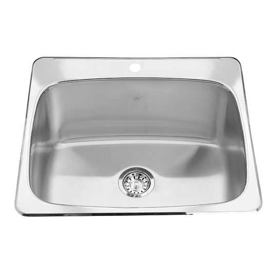 KINDRED QSL2225-12-1N Utility Collection 25.63-in LR x 22.06-in FB x 12-in DP Drop In Single Bowl 1-Hole Stainless Steel Laundry Sink In Satin Finished Bowl with Mirror Finished Rim