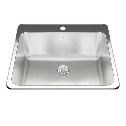 KINDRED QSLA2225-10-1N Utility Collection 25.25-in LR x 22-in FB x 10-in DP Drop In Single Bowl 1-Hole Stainless Steel Laundry Sink In Satin Finished Bowl with Mirror Finished Rim