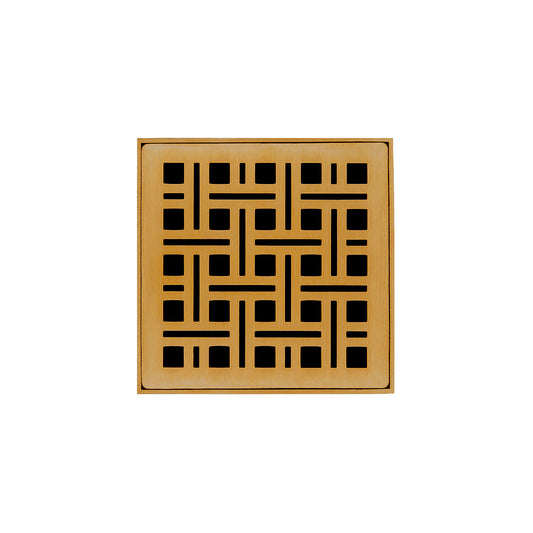 INFINITY DRAIN VD 4-2A PG VD 4 4" x 4" VD 4 Complete Kit with Weave Pattern Decorative Plate in Polished Gold with ABS Drain Body, 2" Outlet