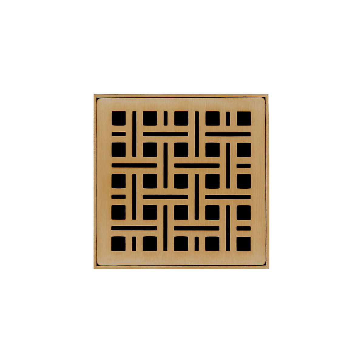 INFINITY DRAIN VD 4-2H PB VD 4 4" x 4" VD 4 Complete Kit with Weave Pattern Decorative Plate in Polished Brass with Cast Iron Drain Body for Hot Mop, 2" Outlet