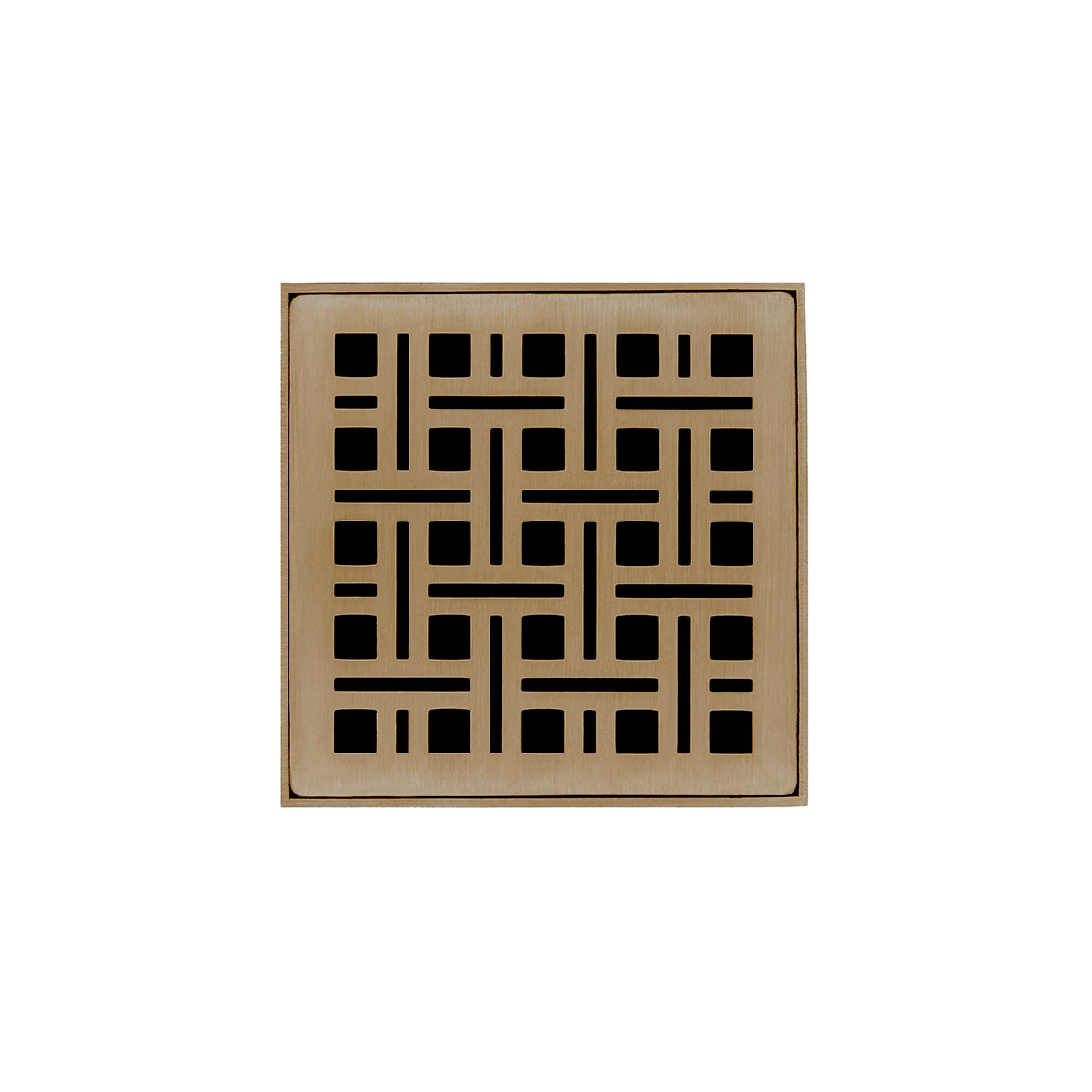 INFINITY DRAIN VD 4-2H SB VD 4 4" x 4" VD 4 Complete Kit with Weave Pattern Decorative Plate in Satin Bronze with Cast Iron Drain Body for Hot Mop, 2" Outlet