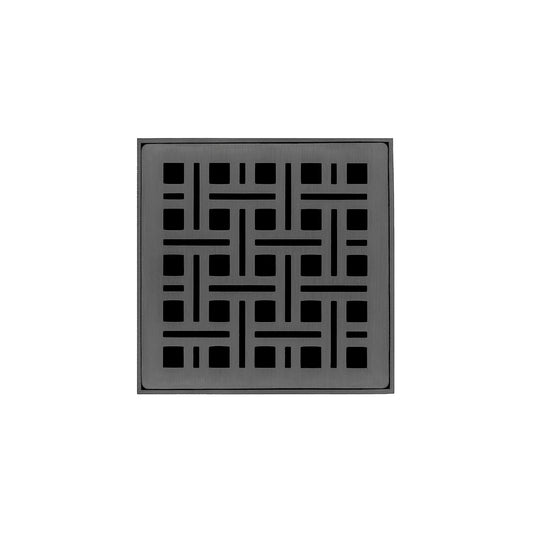 INFINITY DRAIN VD 4-2P GM VD 4 4" x 4" VD 4 Complete Kit with Weave Pattern Decorative Plate in Gunmetal with PVC Drain Body, 2" Outlet