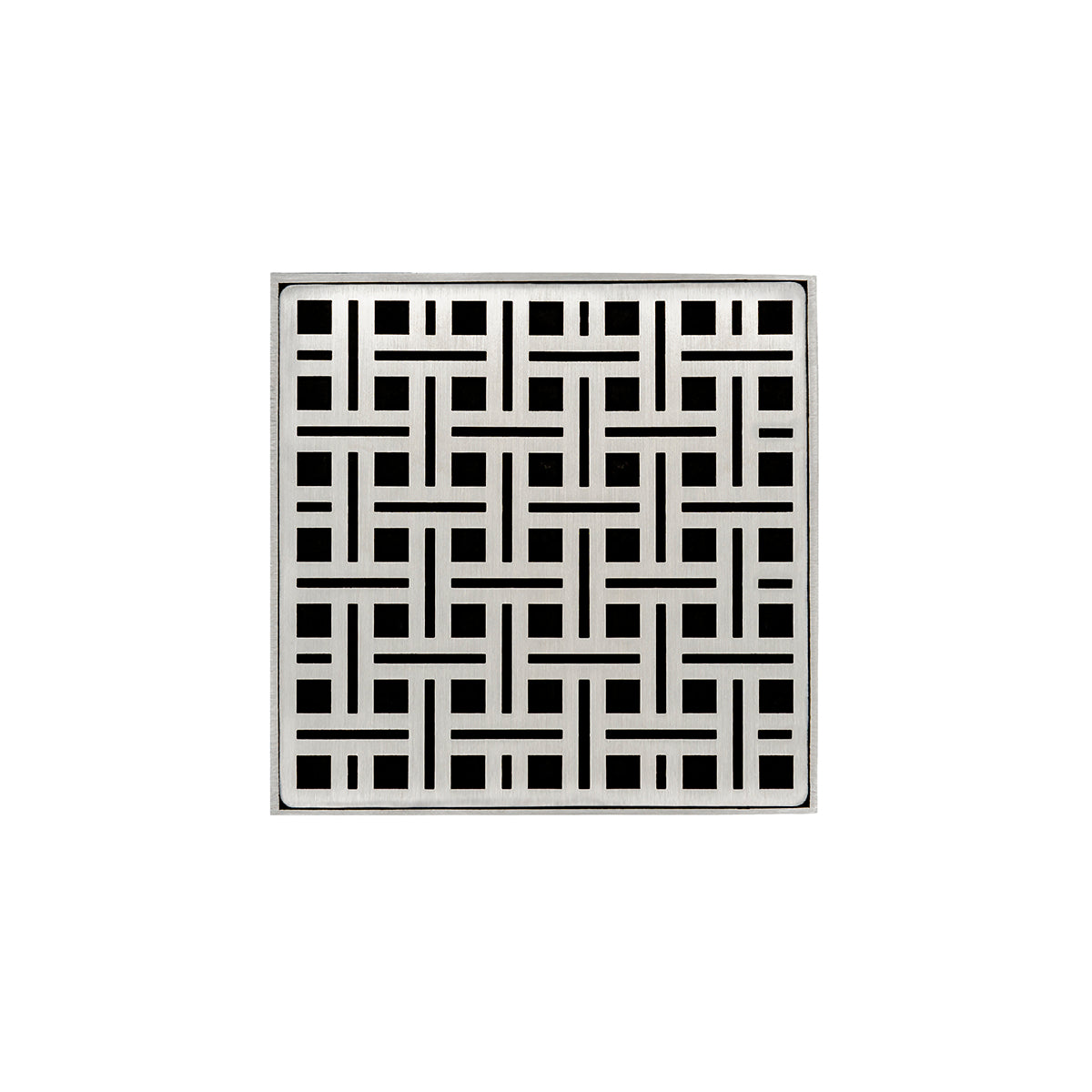 INFINITY DRAIN VD 5-2I SS VD 5 5" x 5" VD 5 Complete Kit with Weave Pattern Decorative Plate in Satin Stainless with Cast Iron Drain Body, 2" Outlet