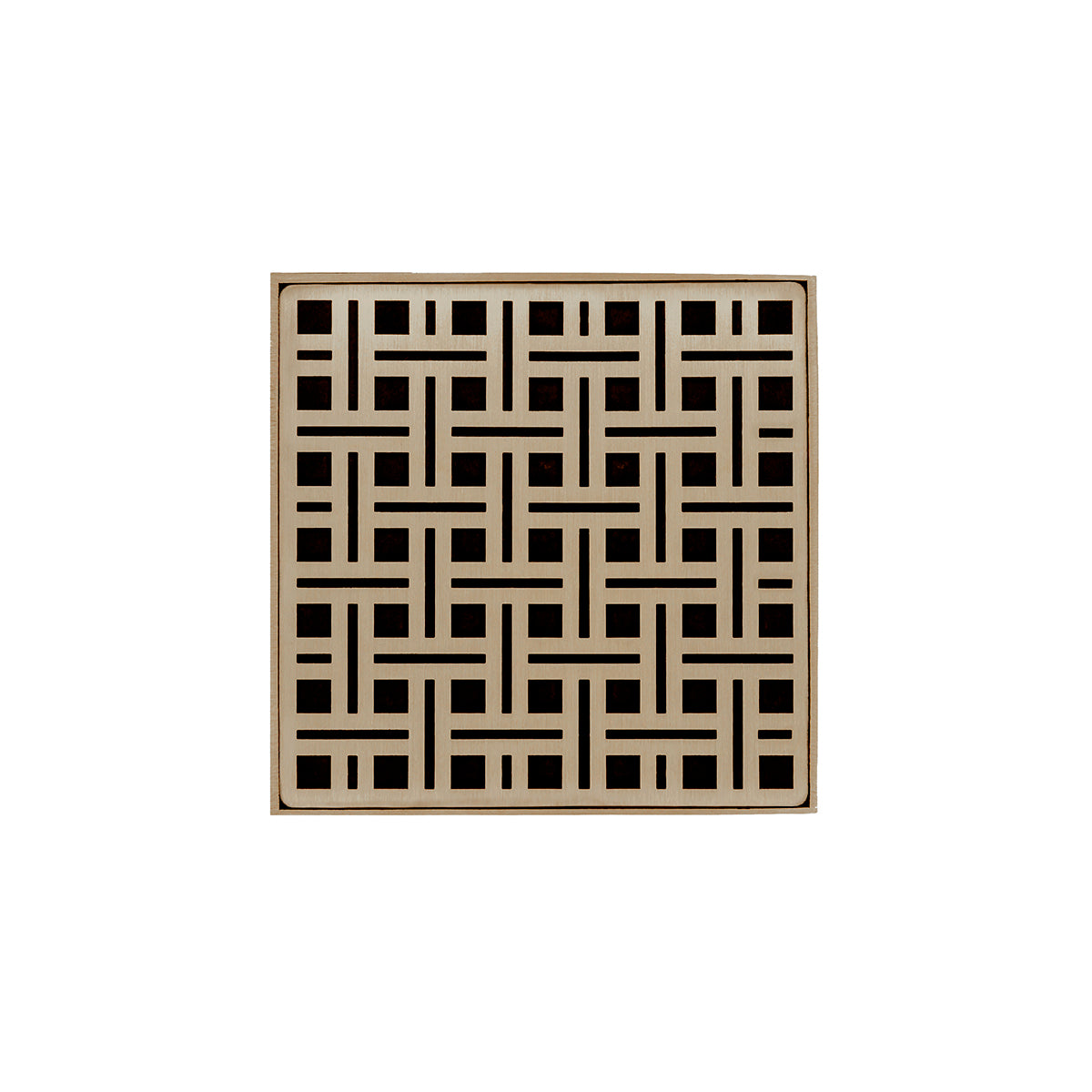 INFINITY DRAIN VD 5-3I SC VD 5 5" x 5" VD 5 High Flow Complete Kit with Weave Pattern Decorative Plate in Satin Champagne with Cast Iron Drain Body, 3" No-Hub Outlet
