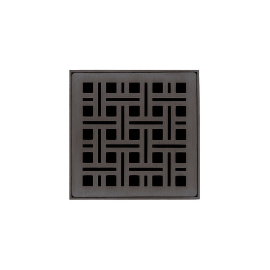 INFINITY DRAIN VDB 4-A ORB VD 4 4" x 4" VDB 4 Complete Kit with Weave Pattern Decorative Plate in Oil Rubbed Bronze with ABS Bonded Flange Drain Body, 2", 3" and 4" Outlet