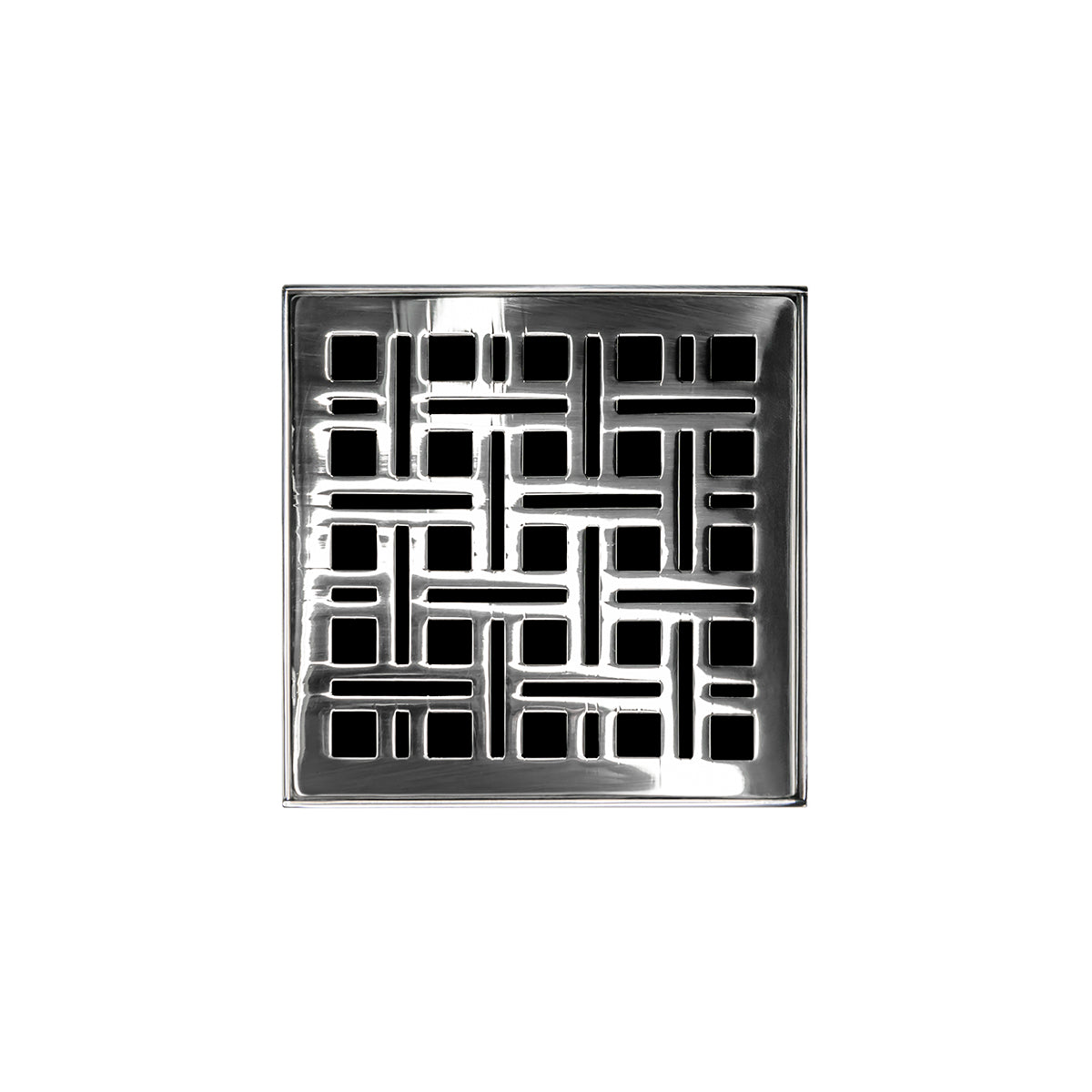 INFINITY DRAIN VDB 4-A PS VD 4 4" x 4" VDB 4 Complete Kit with Weave Pattern Decorative Plate in Polished Stainless with ABS Bonded Flange Drain Body, 2", 3" and 4" Outlet