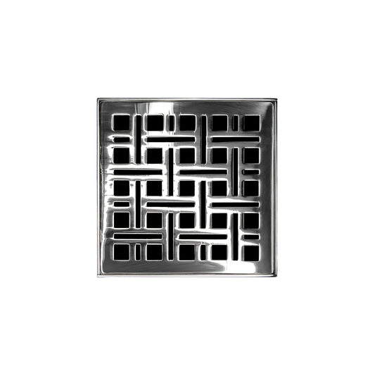 INFINITY DRAIN VDB 4-A PS VD 4 4" x 4" VDB 4 Complete Kit with Weave Pattern Decorative Plate in Polished Stainless with ABS Bonded Flange Drain Body, 2", 3" and 4" Outlet