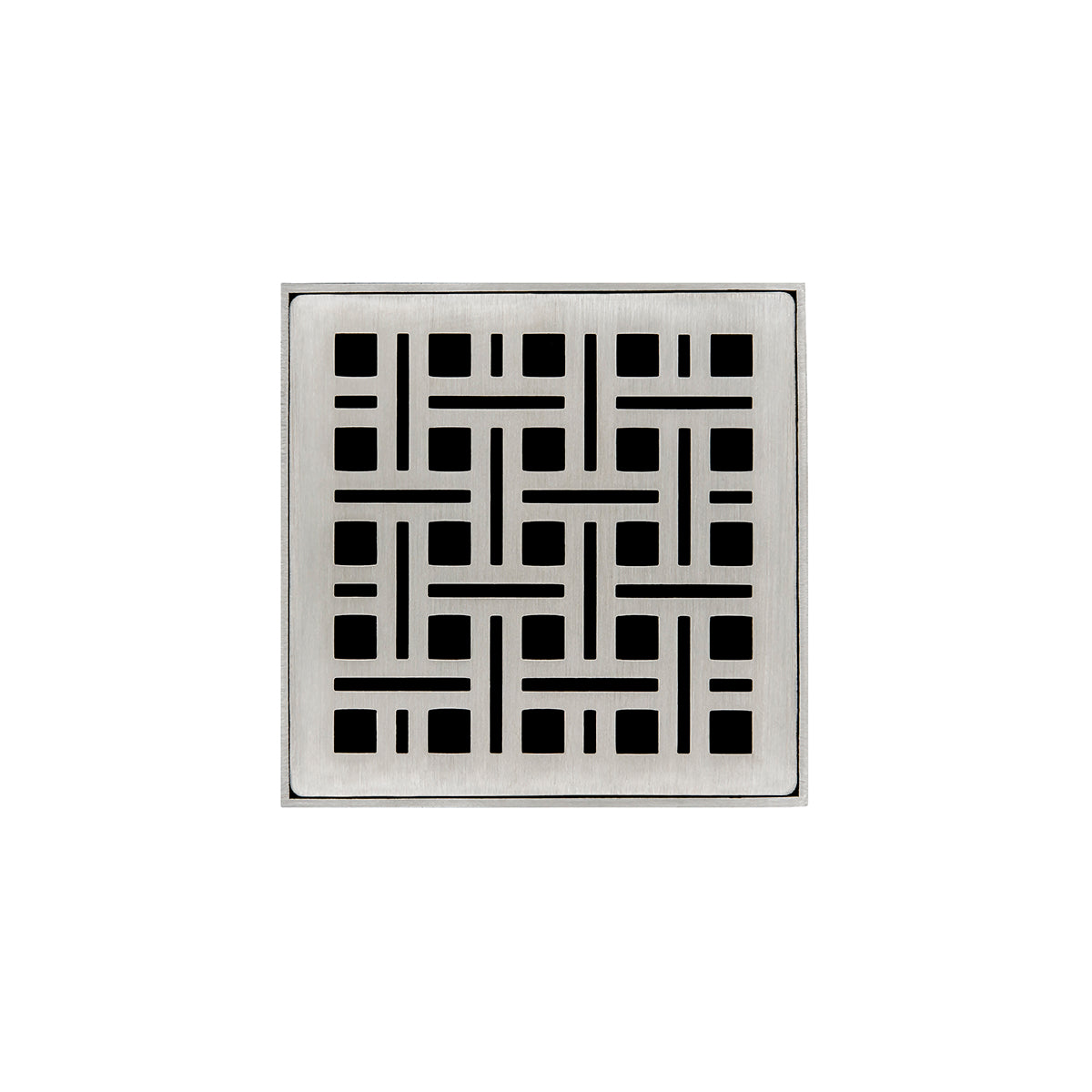 INFINITY DRAIN VDB 4-A SS VD 4 4" x 4" VDB 4 Complete Kit with Weave Pattern Decorative Plate in Satin Stainless with ABS Bonded Flange Drain Body, 2", 3" and 4" Outlet
