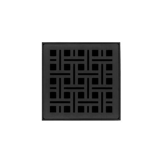 INFINITY DRAIN VDB 4-P BK VD 4 4" x 4" VDB 4 Complete Kit with Weave Pattern Decorative Plate in Matte Black with PVC Bonded Flange Drain Body, 2", 3" and 4" Outlet