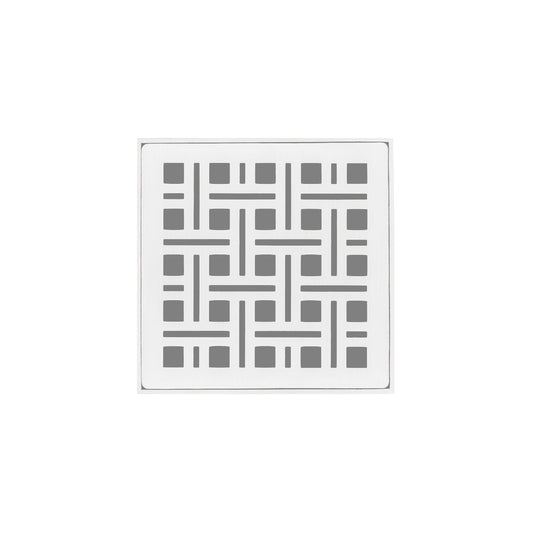 INFINITY DRAIN VDB 4-P MW VD 4 4" x 4" VDB 4 Complete Kit with Weave Pattern Decorative Plate in Matte White with PVC Bonded Flange Drain Body, 2", 3" and 4" Outlet
