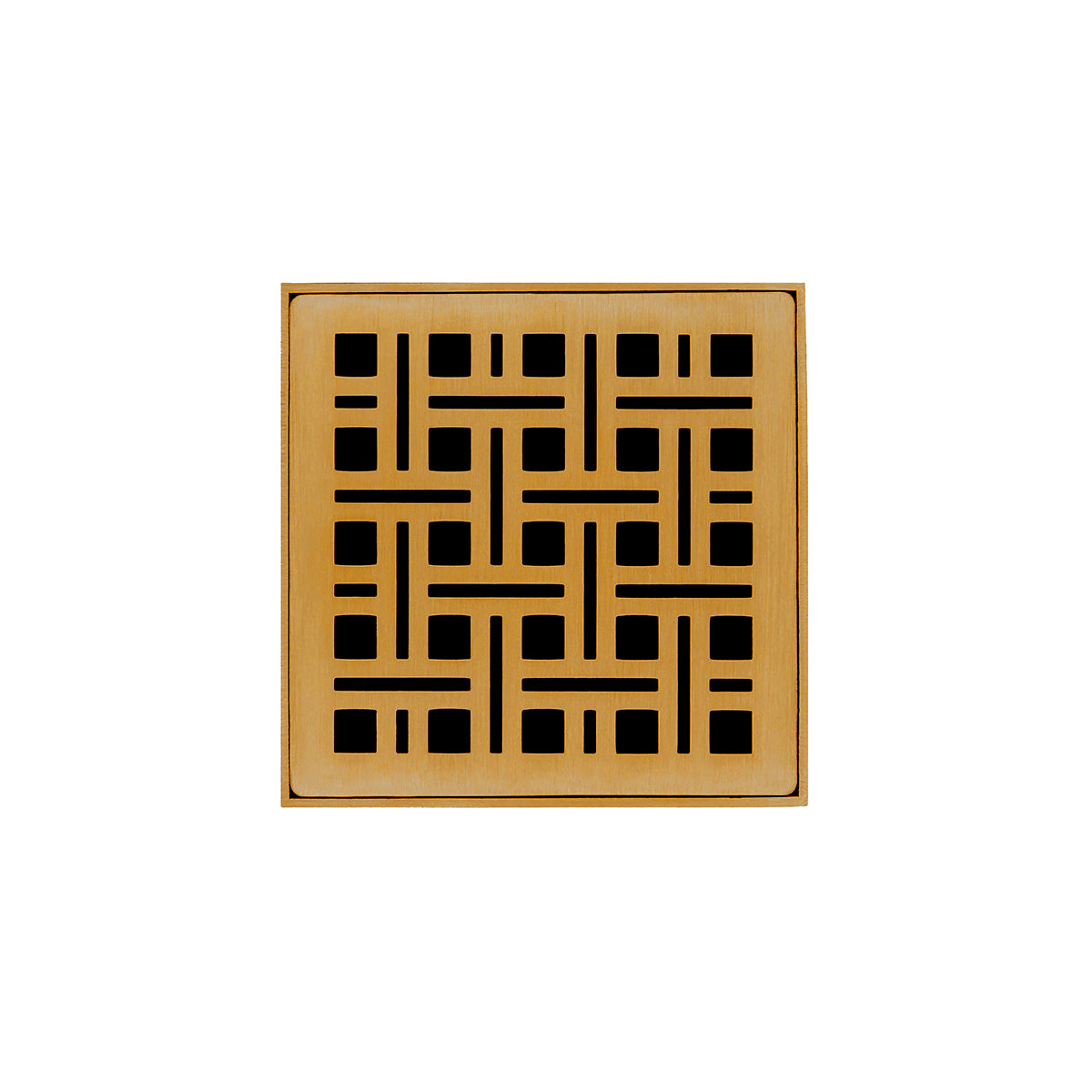 INFINITY DRAIN VDB 4-S  PG VD 4 4" x 4" VDB 4 Complete Kit with Weave Pattern Decorative Plate in Polished Gold with Stainless Steel Bonded Flange Drain Body, 2" No Hub Outlet