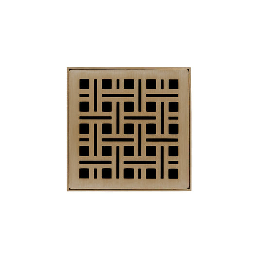 INFINITY DRAIN VDB 4-S SB VD 4 4" x 4" VDB 4 Complete Kit with Weave Pattern Decorative Plate in Satin Bronze with Stainless Steel Bonded Flange Drain Body, 2" No Hub Outlet