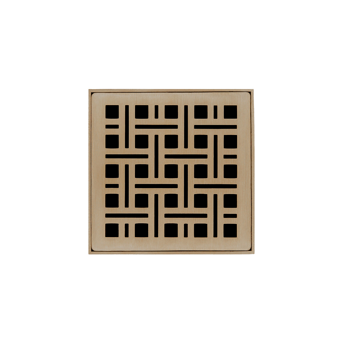 INFINITY DRAIN VDB 4-S  SC VD 4 4" x 4" VDB 4 Complete Kit with Weave Pattern Decorative Plate in Satin Champagne with Stainless Steel Bonded Flange Drain Body, 2" No Hub Outlet