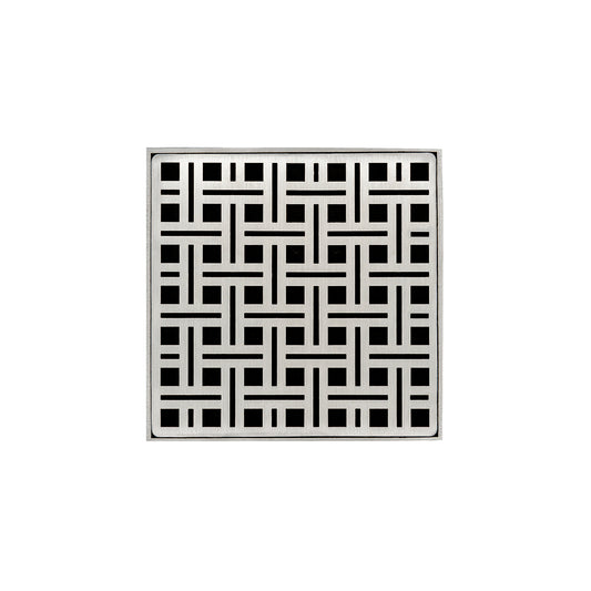 INFINITY DRAIN VDB 5-P SS VD 5 5" x 5" VDB 5 Complete Kit with Weave Pattern Decorative Plate in Satin Stainless with PVC Bonded Flange Drain Body, 2", 3" and 4" Outlet